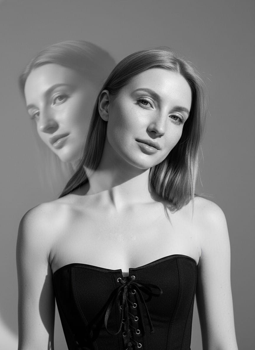 Чёрно-белый портрет с двойной экспозицией